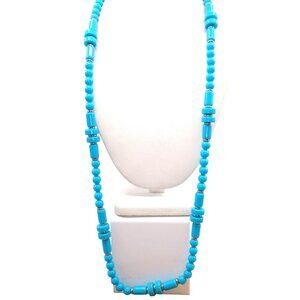 Vintage Turquoise Lucite Beaded Necklace, Interesting Strand with Multiple Shape